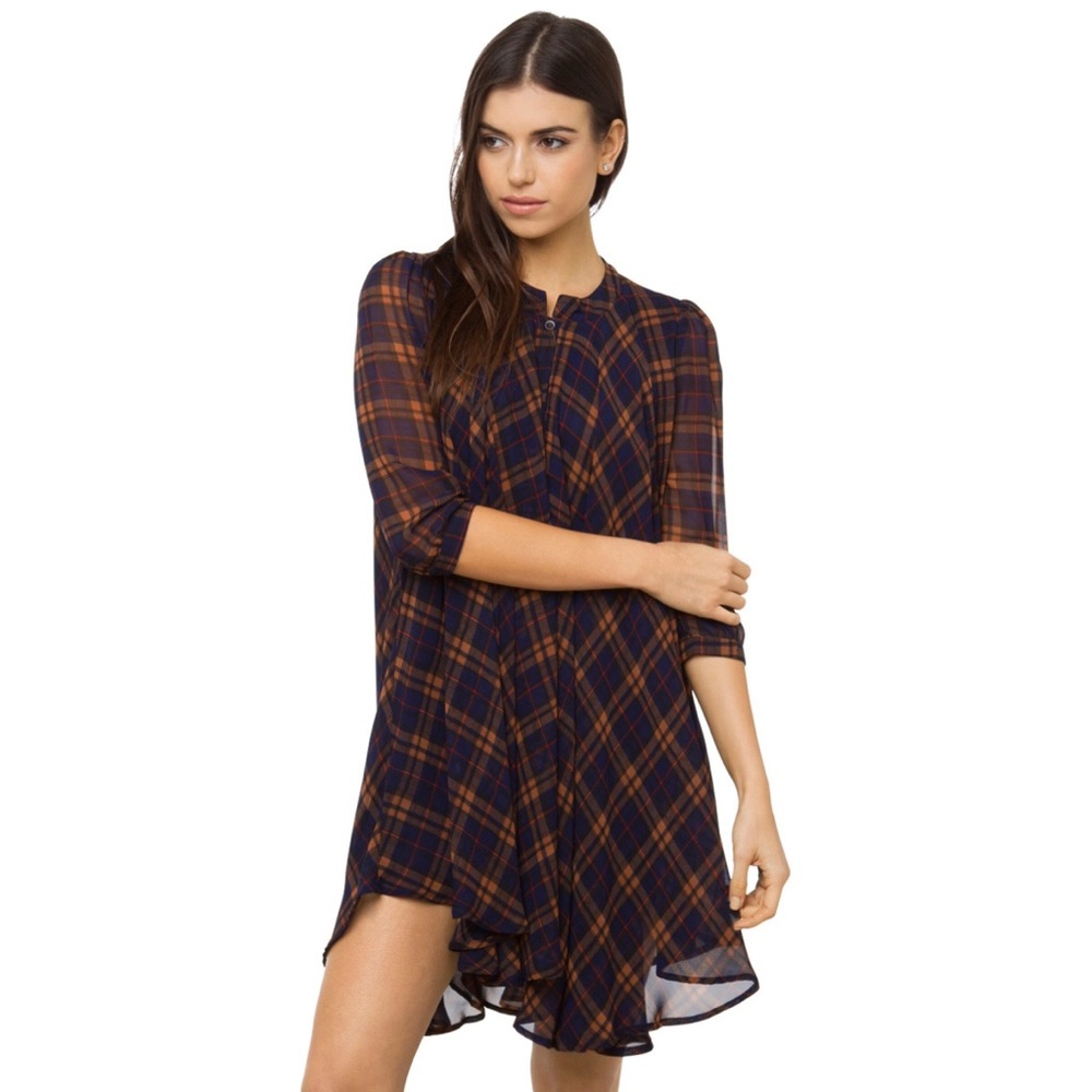 Akira Blue Plaid Fall Swing Dress